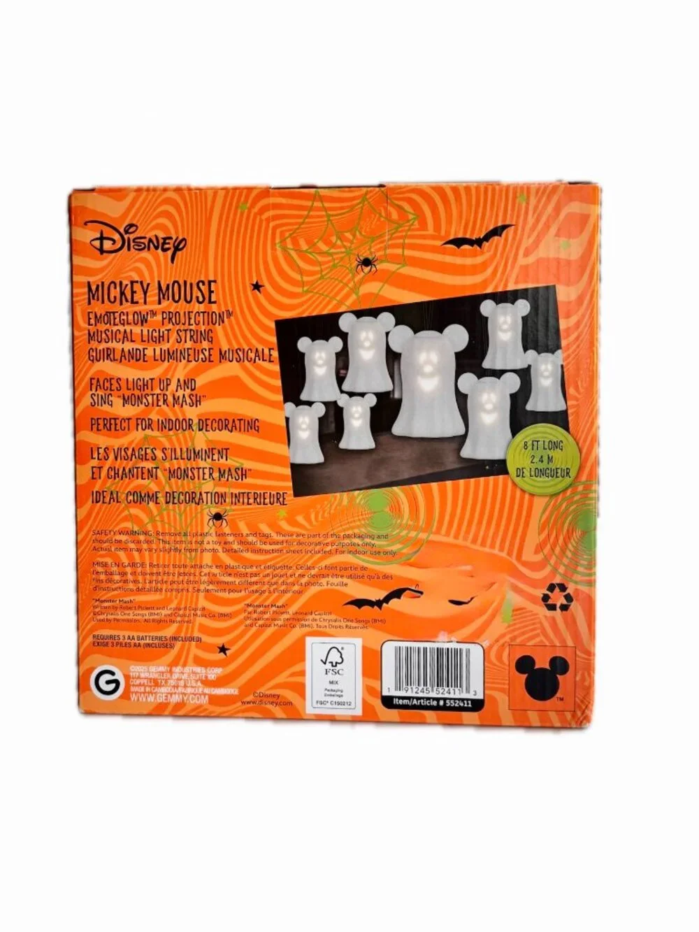 Disney Halloween Mickey Mouse Emoteglow Projection Musical String Light 8 Ghosts